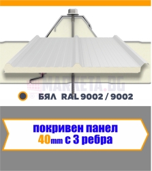 Покривен термопанел 40 мм  БЯЛ  3 Ребра